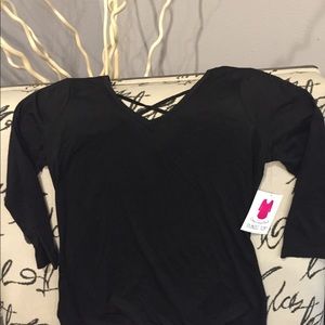 Black long sleeve top with crisscross back